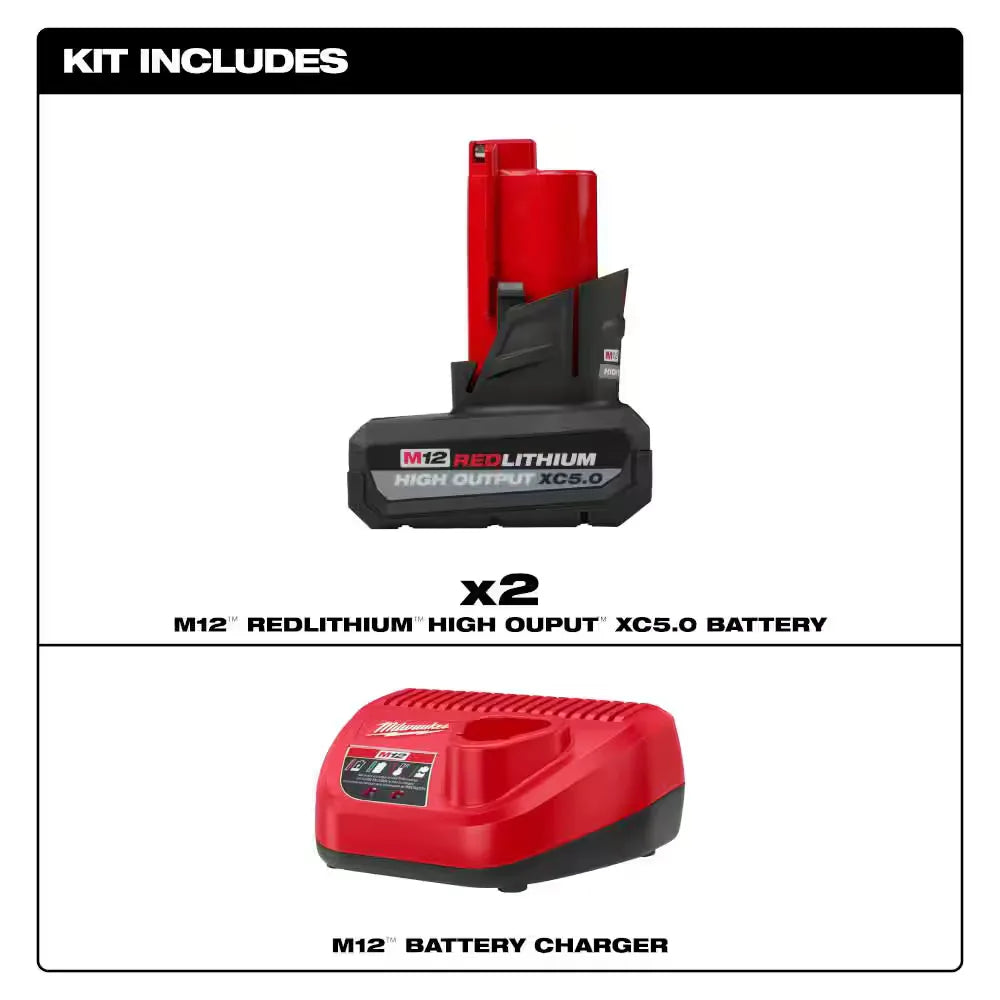 Milwaukee 48-59-2450P M12 XC High Output 12V 5.0Ah Battery 2-Pack + Charger