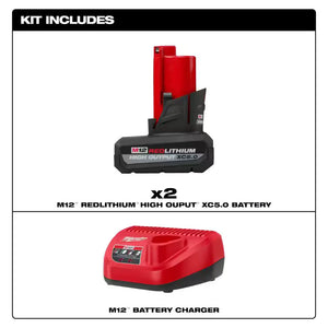 Milwaukee 48-59-2450P M12 XC High Output 12V 5.0Ah Battery 2-Pack + Charger