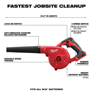 Milwaukee 0884-20 M18 Compact Cordless Blower 100 CFM Tool Only