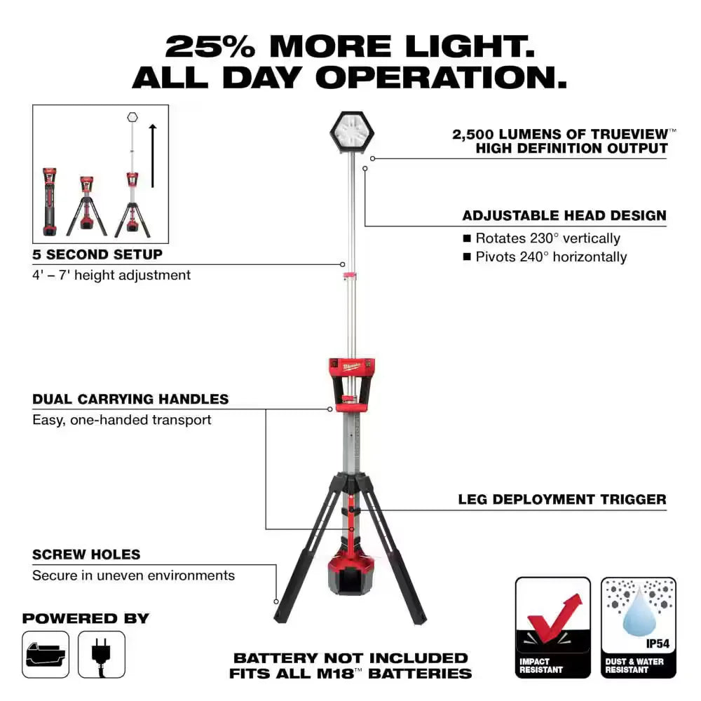 Milwaukee 2131-20 M18 ROCKET Dual Power Tower Light 2500 Lumens