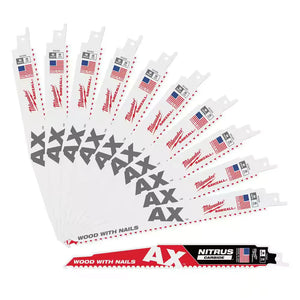 Milwaukee 9 in 5 TPI AX Nail Embedded Wood Cutting Reciprocating Saw 10 Pack+NITRUS AX