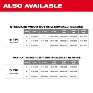 Milwaukee 9 in 5 TPI AX Nail Embedded Wood Cutting Reciprocating Saw 10 Pack+NITRUS AX