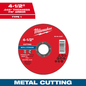 Milwaukee 49-94-0005 4-1/2 in. Metal Cut-Off Wheel - Type 1