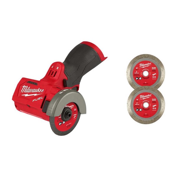 Milwaukee M12 FUEL 12V 3 in. Brushless Cordless Cut Off Saw (Tool-Only) with 3 in. Diamond Tile Blades (2-Pack)