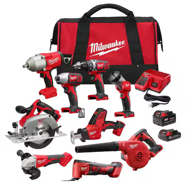 Milwaukee M18 18-Volt Lithium-Ion Cordless Combo Kit 9-Tool with 2-Batteries, Charger and Tool Bag