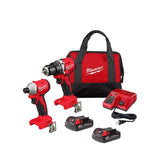 Milwaukee M18 18V Lithium-Ion Brushless Cordless Compact Drill/Impact Combo Kit (2-Tool) with (2) 2.0 Ah Batteries, Charger &amp; Bag