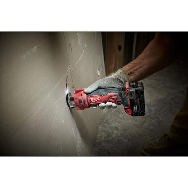cordless Milwaukee drywall cutter close up view