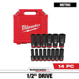 Milwaukee 49-66-7014 SHOCKWAVE 1/2 in. Deep Socket Set (14-Pc)