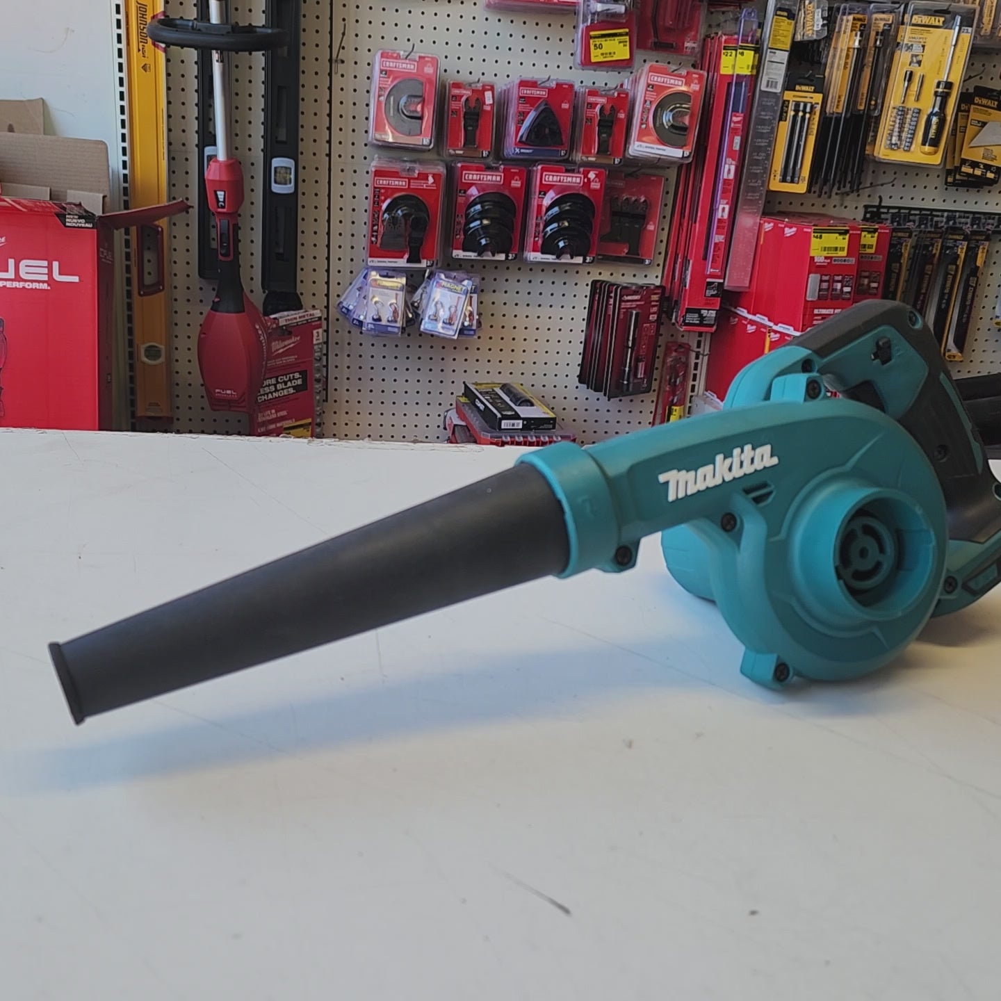 Makita LXT cordless blower for garage cleanup