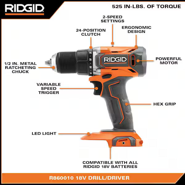 RIDGID 18V Cordless 1/2 in. Drill/Driver Kit with  #condition_open-box