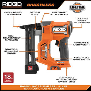 RIDGID 18 gauge stapler brushless tool