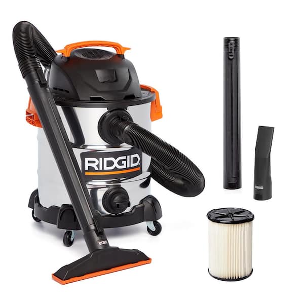 RIDGID 10 Gal. 6.0 Peak HP Stainless Steel Wet/Dry Shop Vacuum with Filter, Locking Hose and Accessories