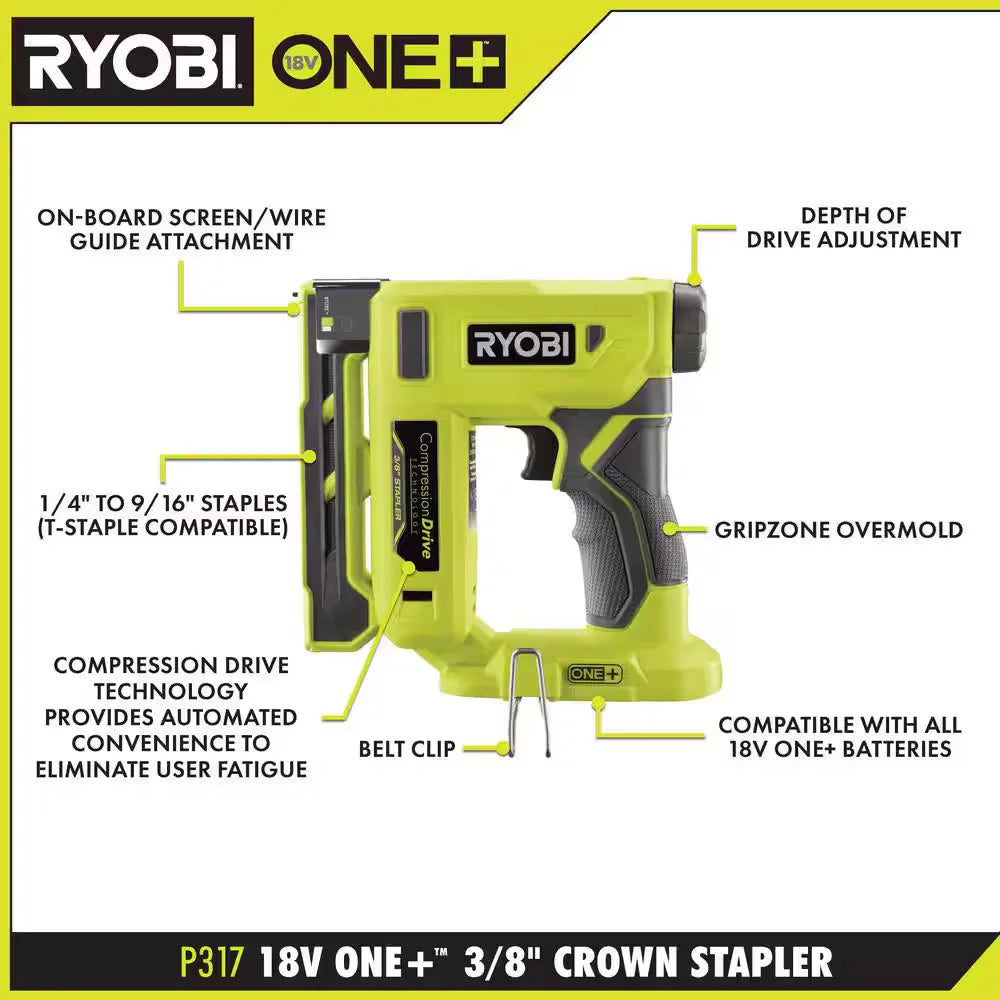 ONE+ P317 One+ 18V Compression Cordless 3/8 in. Crown Stapler Tool Only