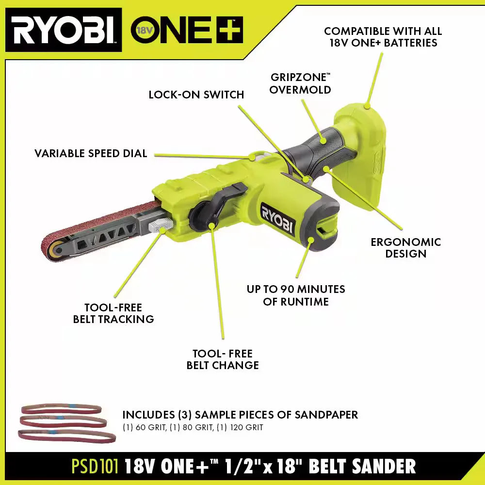 RYOBI PSD101B ONE+ 18V 1/2 x 18 in. Belt Sander Tool Only