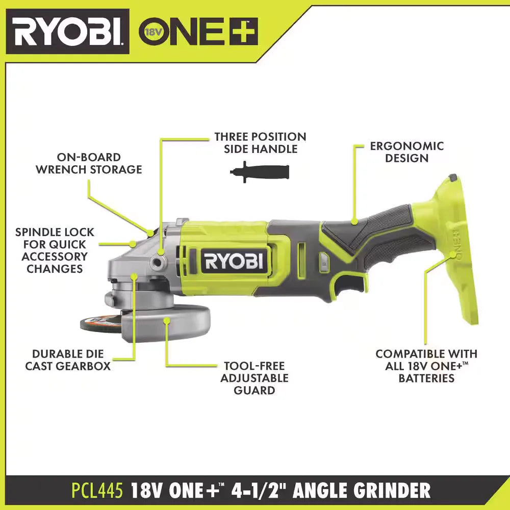 RYOBI PCL445B ONE+ 18V 4-1/2 in. Angle Grinder Tool Only