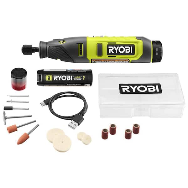 RYOBI USB Lithium Rotary Tool Kit with 2.0 Ah USB Lithium Battery and Charging Cable