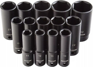 Arcan Tools 1/2" Drive Shallow Impact Socket Set 14 Pc Metric AS21214M Arcan