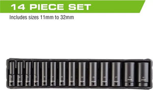 Arcan Tools 1/2" Drive Shallow Impact Socket Set 14 Pc Metric AS21214M Arcan