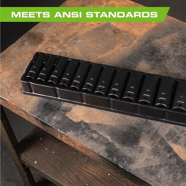 Arcan Tools 1/2" Drive Shallow Impact Socket Set 14 Pc Metric AS21214M Arcan